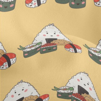 Hand Drawn Sushi And Rice Ball Lightweight Performance Linen