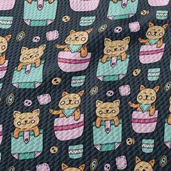 Kawaii Pocket Cat Birdseye Piqué