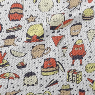 Hand Drawn Cute Monsters Birdseye Piqué