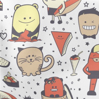 Hand Drawn Cute Monsters Lightweight Cotton Poplin