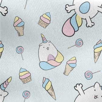 Cartoon Unicorn Cat Jersey Backed Fleece