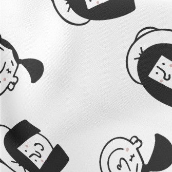 Happy Hand Drawn Girl Lightweight Cotton Poplin