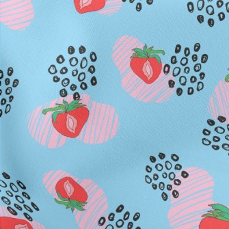 Strawberry Berries And Floral  Lightweight Cotton Poplin