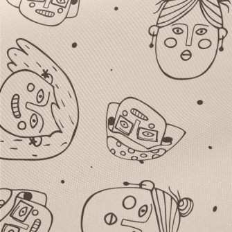 Hand Drawn Funny Woman Face Midweight Cotton Poplin