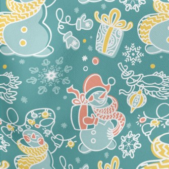 Happy Line Snowman Lightweight Cotton Poplin