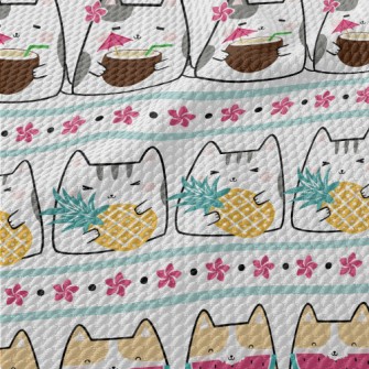 Cute Cat Eating Fruit Birdseye Piqué