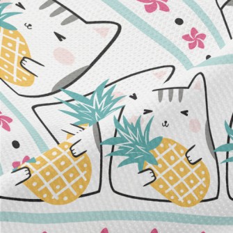 Cute Cat Eating Fruit Piqué