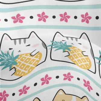 Cute Cat Eating Fruit Lightweight Performance Linen