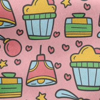 Kawaii Cartoon Pattern Jersey Backed Fleece