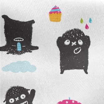Happy Little Black Monster Jersey Backed Fleece