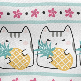 Cute Cat Eating Fruit Jersey Backed Fleece