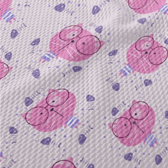 Pink Glasses Cat Birdseye Piqué