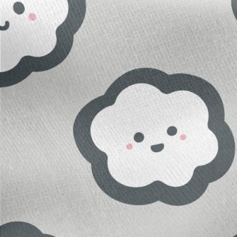Cartoon Hand Drawn White Cloud Jersey Backed Fleece