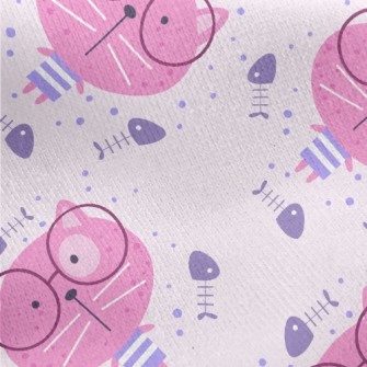 Pink Glasses Cat Jersey Backed Fleece