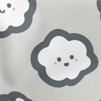 Cartoon Hand Drawn White Cloud Lightweight Cotton Poplin