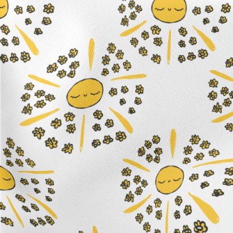 Hand Drawn Sun And Small Yello Lightweight Cotton Poplin
