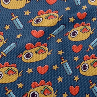 Cute Cartoon Monster Birdseye Piqué