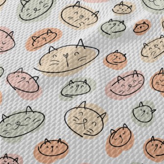 Colorful Cat Illustration Birdseye Piqué