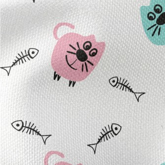 Doodle Cat And Fish Bone Waterproof Canvas