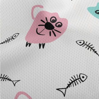 Doodle Cat And Fish Bone Athletic Mesh Flat Back