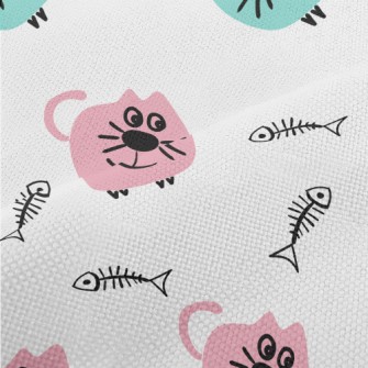 Doodle Cat And Fish Bone Performance Linen