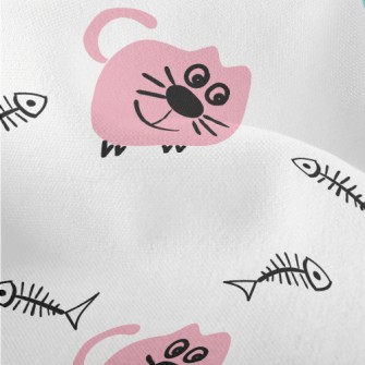 Doodle Cat And Fish Bone Lightweight Performance Linen