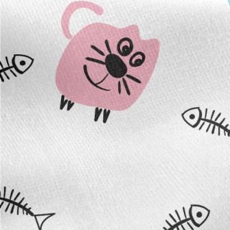 Doodle Cat And Fish Bone Jersey Backed Fleece