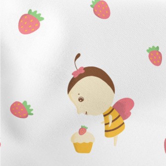 Bee And Strawberry Cake Lightweight Cotton Poplin