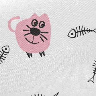 Doodle Cat And Fish Bone Midweight Cotton Poplin
