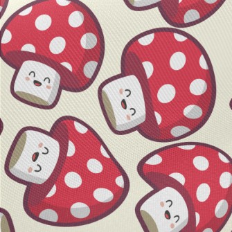 Cute Smiling Mushroom Midweight Cotton Poplin