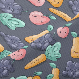 Happy Cartoon Fruits And Veget Piqué