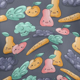 Happy Cartoon Fruits And Veget Lightweight Performance Linen