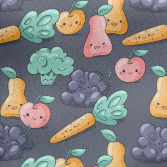 Happy Cartoon Fruits And Veget Jersey Backed Fleece