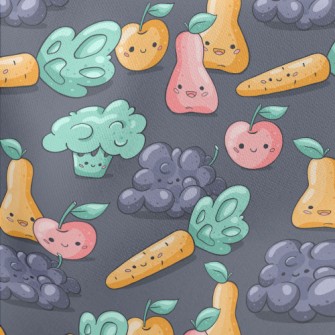 Happy Cartoon Fruits And Veget Lightweight Cotton Poplin