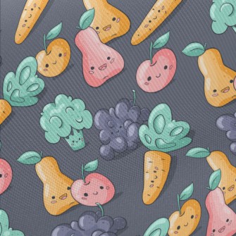 Happy Cartoon Fruits And Veget Midweight Cotton Poplin