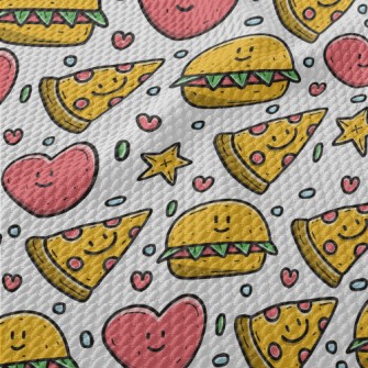 Cartoon Pizza And Hamburger Birdseye Piqué