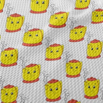 Cartoon Smiley Kettle Birdseye Piqué