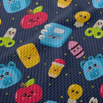 Cartoon School Items Birdseye Piqué