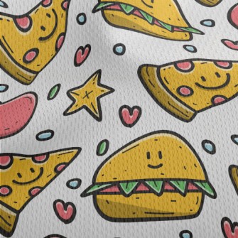 Cartoon Pizza And Hamburger Athletic Mesh Flat Back