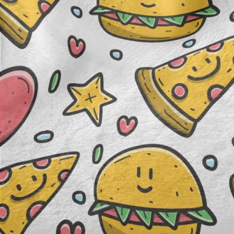 Cartoon Pizza And Hamburger Minky