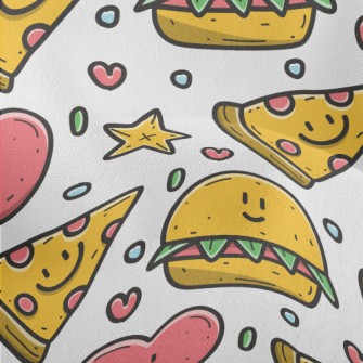 Cartoon Pizza And Hamburger Lightweight Performance Linen