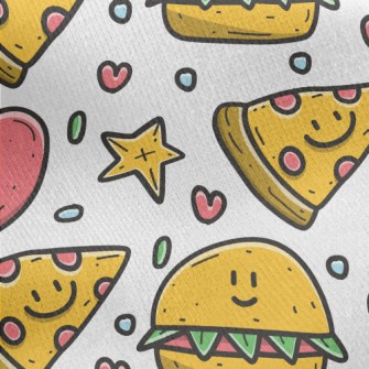 Cartoon Pizza And Hamburger Jersey Backed Fleece