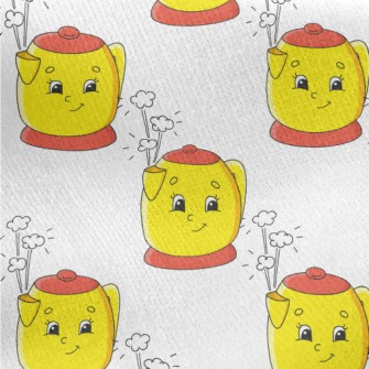 Cartoon Smiley Kettle Jersey Backed Fleece