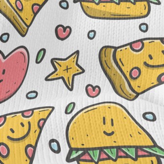 Cartoon Pizza And Hamburger Stretch Jersey