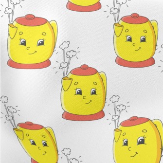 Cartoon Smiley Kettle Lightweight Cotton Poplin
