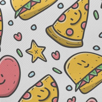 Cartoon Pizza And Hamburger Midweight Cotton Poplin