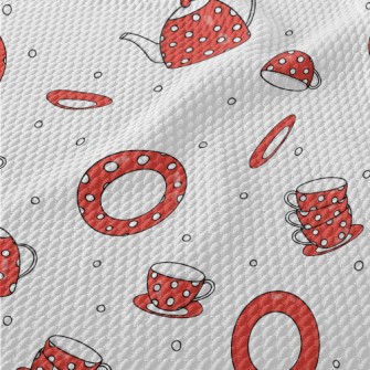 Red Background With White Dots Birdseye Piqué