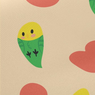 Love Heart And Cute Parrot Midweight Cotton Poplin