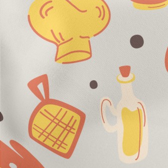Hand Drawn Kitchen Utensils Stretch Ponte