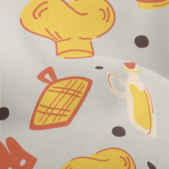 Hand Drawn Kitchen Utensils Lightweight Performance Linen